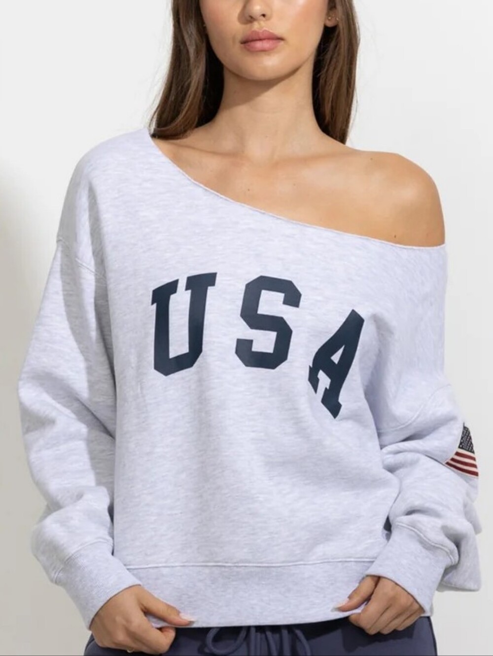 Lazy Sunday USA Printed Off Shoulder Sweatshirt